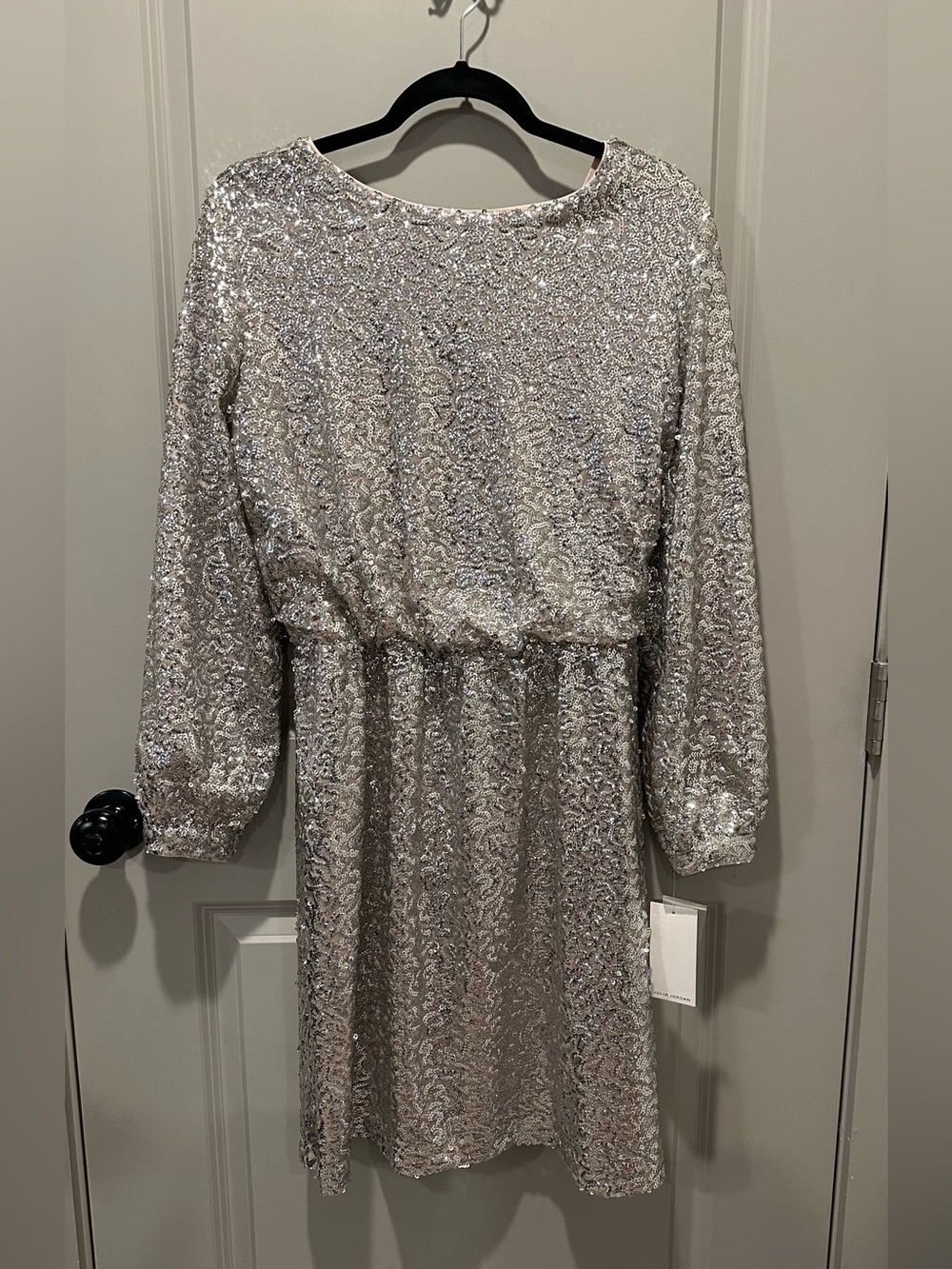 NWT Julia Jordan Silver Sequin Long Sleeve Cocktail Dress Sz 10